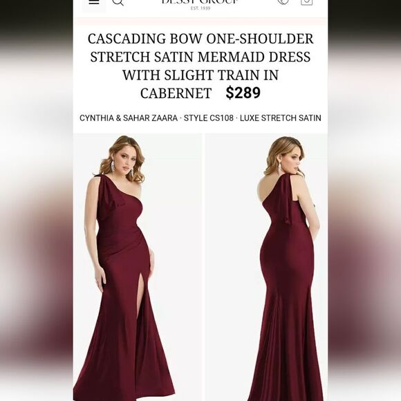 NWT Cynthia & Sahar Cascading Bow One Shoulder Satin Dress Cabernet Red L - Picture 15 of 16